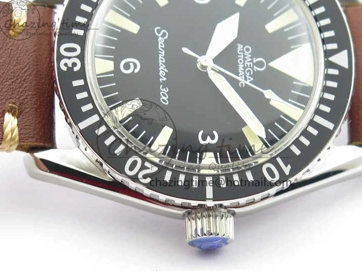 1219 Vintage Seamaster 300 No Date SS B12 Black Dial On Brown Leather Strap A2836 (Free Nylon Strap) Comfortable 7912